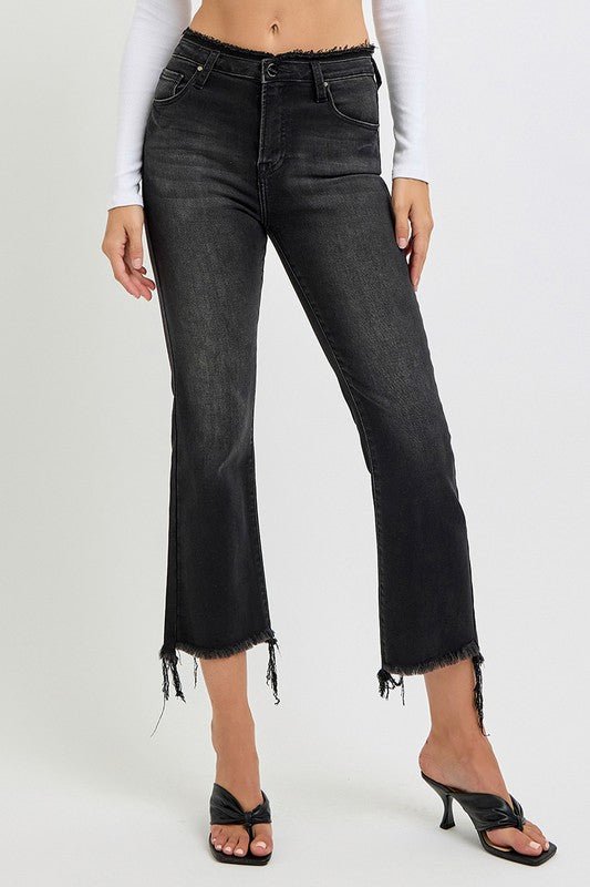 RISEN Full Size Raw Hem Cropped Flare Jeans Plus Size - Robbi & Angel