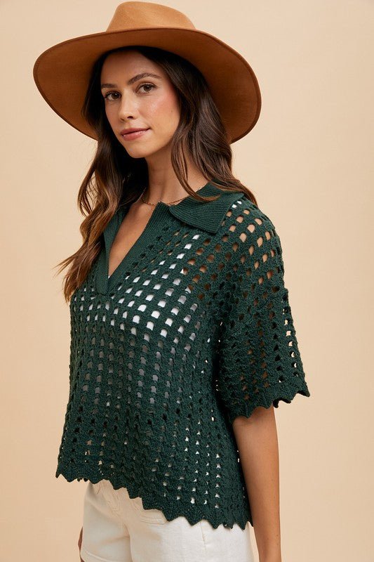 Annie Wear Openwork Johnny Collar Knit Cover Up - Robbi & Angel