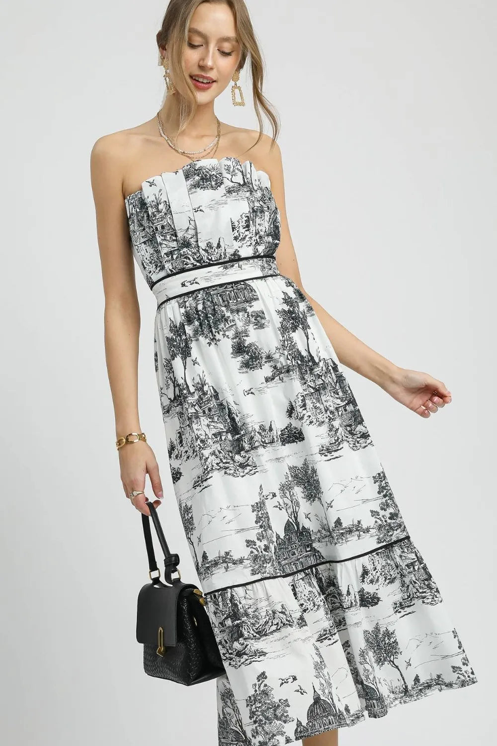 Umgee Printed Tiered Tube Midi Dress - Robbi & Angel