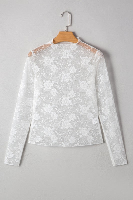 Floral Lace Sheer Mesh Long Sleeve Top - Robbi & Angel