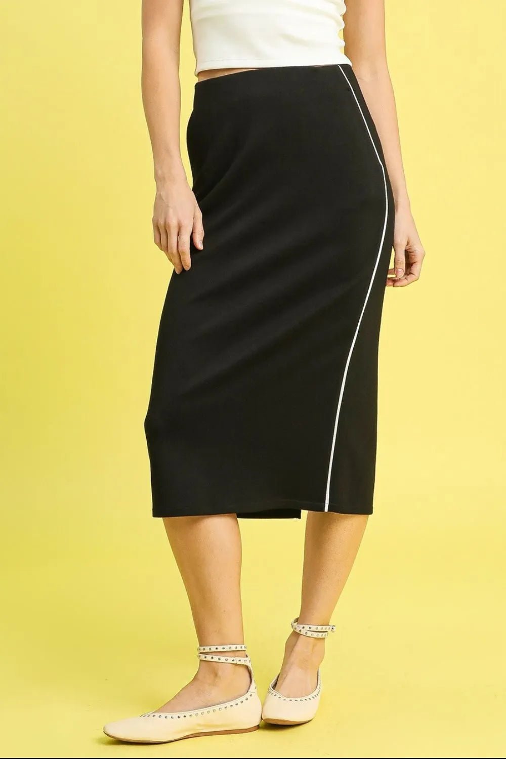 Umgee Midi Pencil Skirt with Contrast Piping Detail - Robbi & Angel