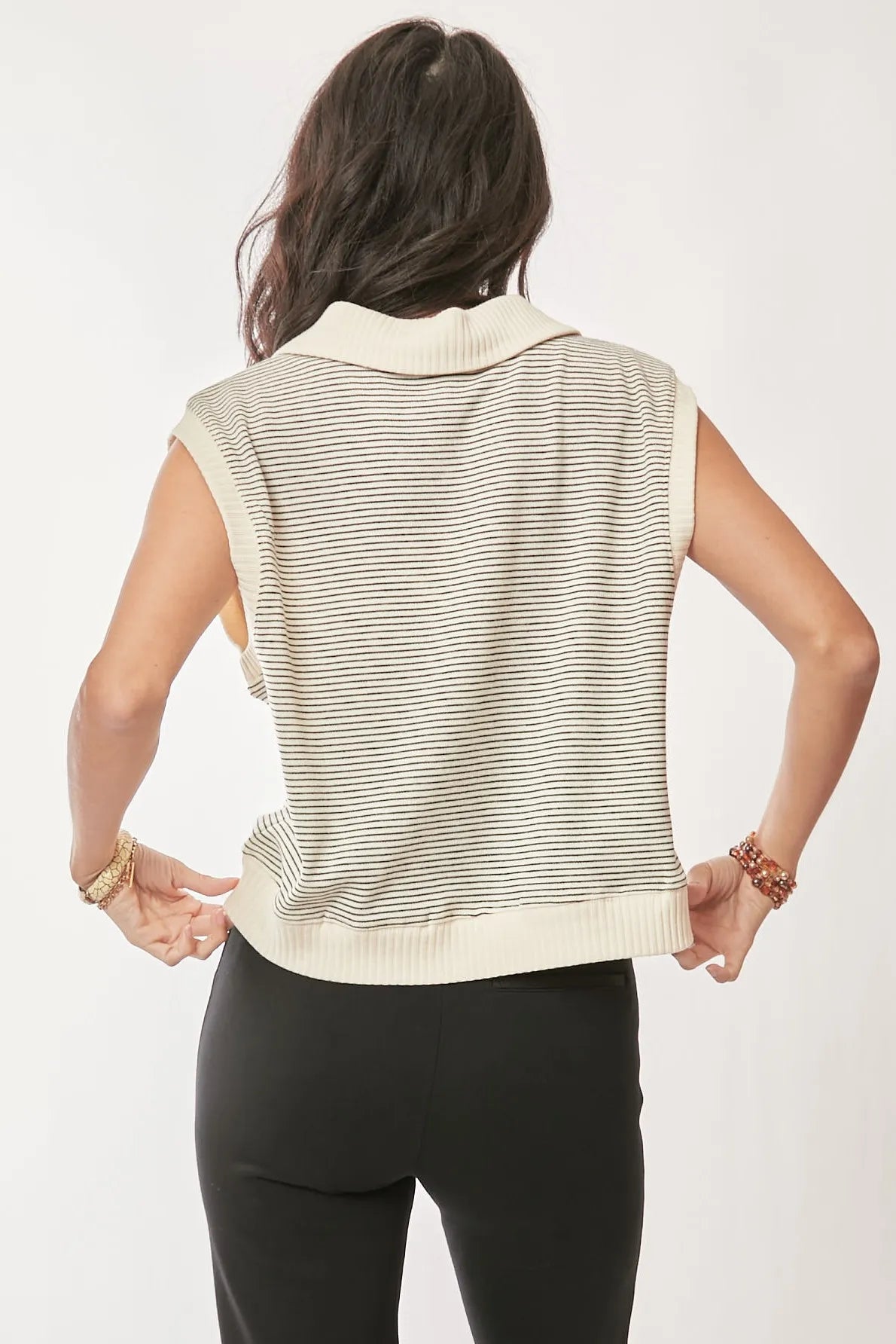 Davi & Dani French Terry Boxy Fit Striped Sweater Vest - Robbi & Angel