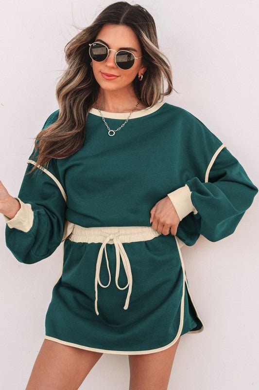 Colorblock Long Sleeve Top and Skort Set - Robbi & Angel