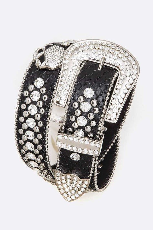 Crystal Skull Embellished Leather Belt - Robbi & Angel