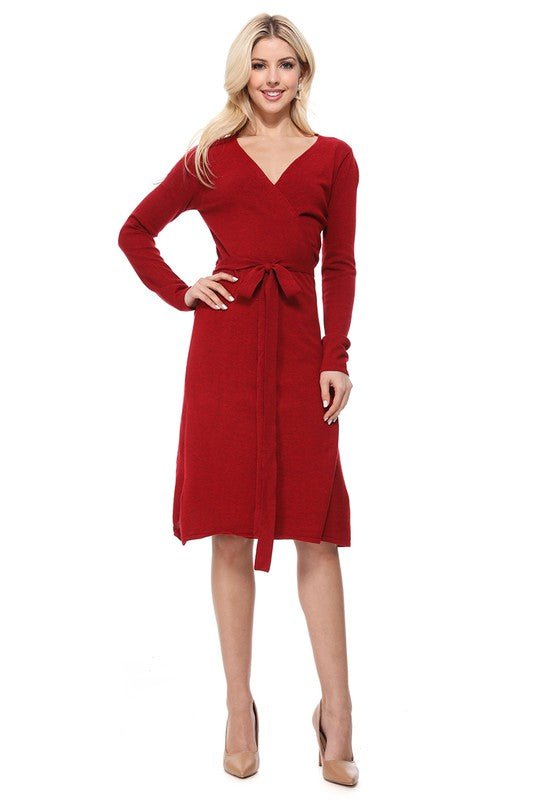 V-Neck Belted Wrap Long Cardigan
