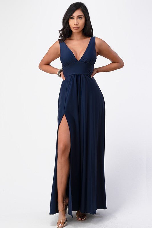 dull tricot deep V neck A line dress - Robbi & Angel