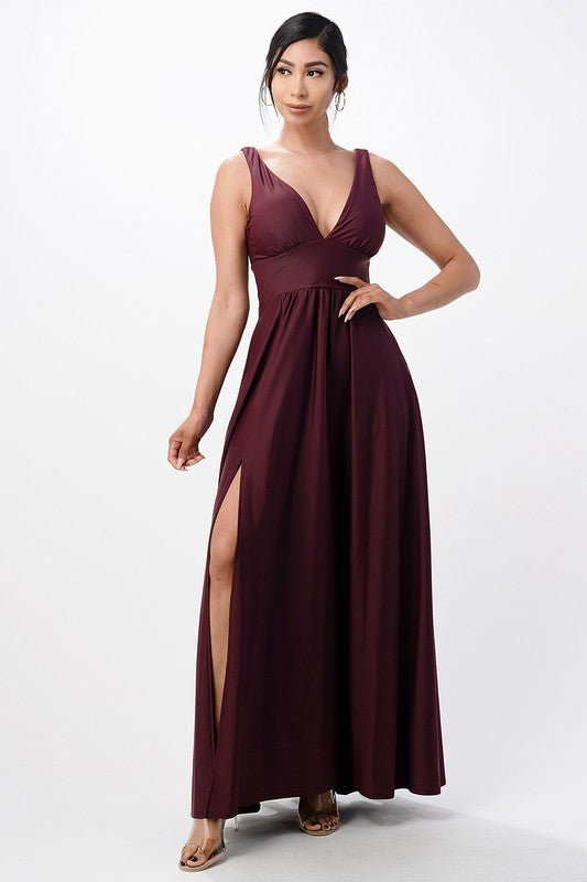 dull tricot deep V neck A line dress - Robbi & Angel
