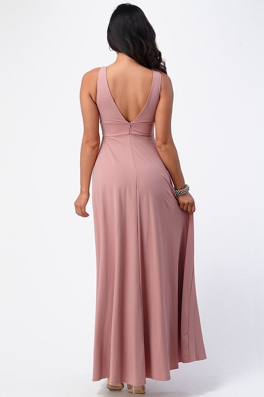 dull tricot deep V neck A line dress - Robbi & Angel