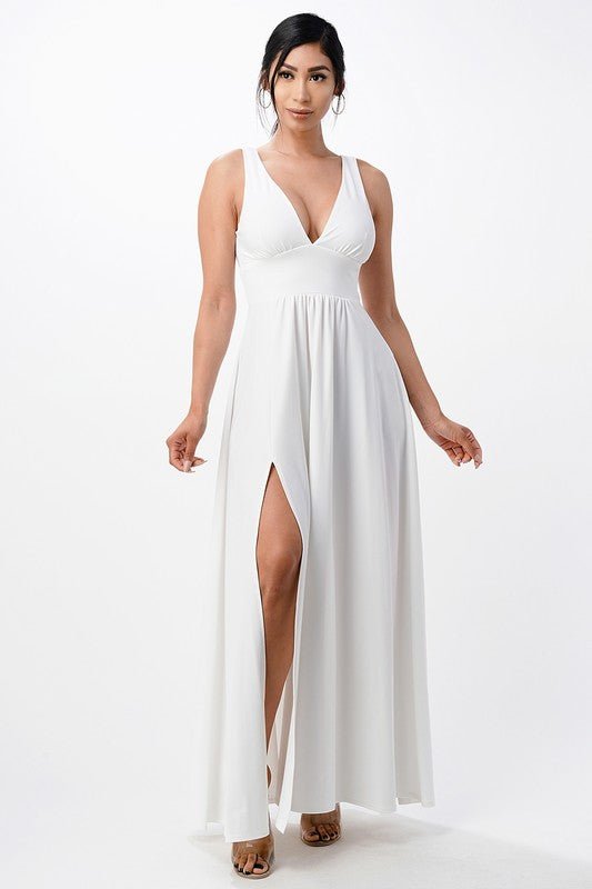 dull tricot deep V neck A line dress - Robbi & Angel