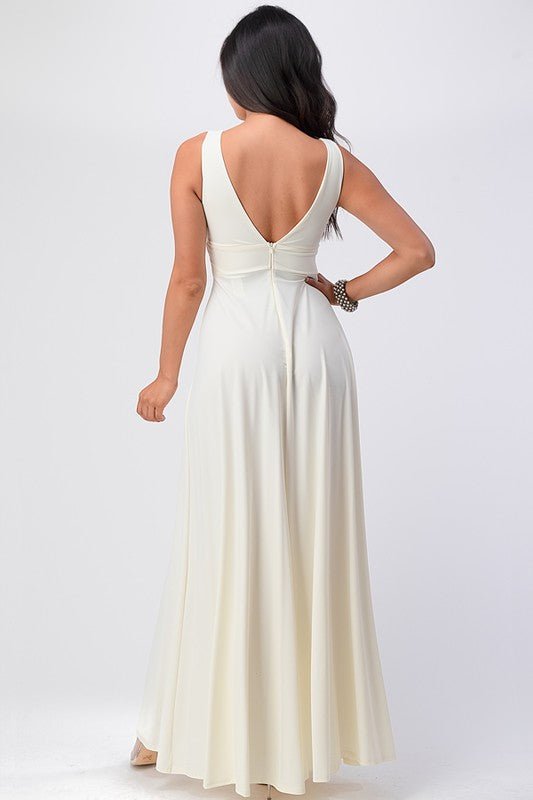 dull tricot deep V neck A line dress - Robbi & Angel