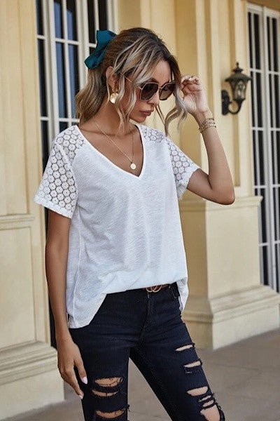 V neck top with lace detailing - Robbi & Angel