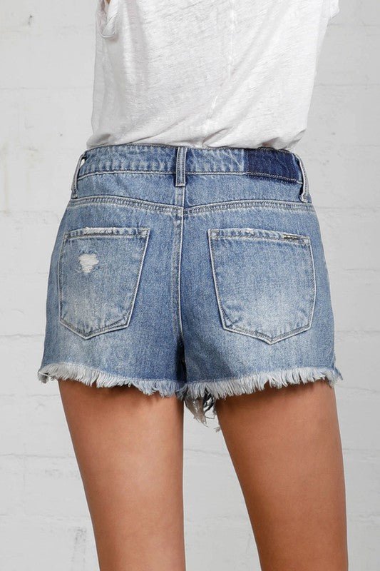 HIGH RISE DESTROYED DENIM SHORTS - Robbi & Angel