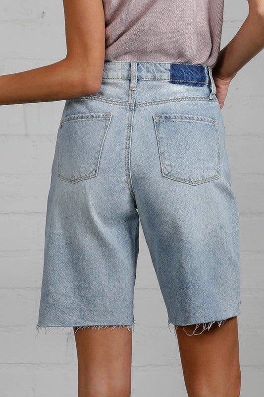HIGH RISE BOTTOM HEM DISTRESSED BERMUDA SHORTS - Robbi & Angel