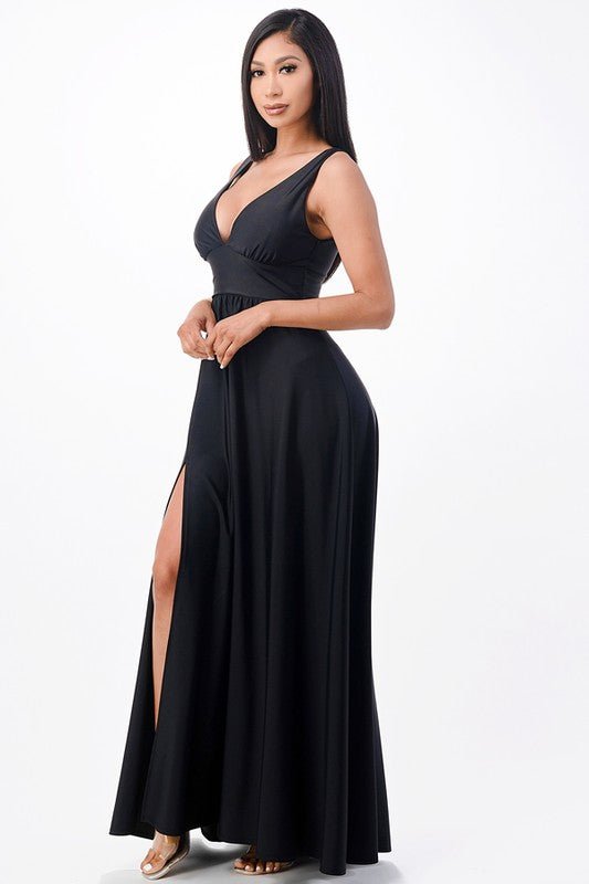 dull tricot deep V neck A line dress - Robbi & Angel