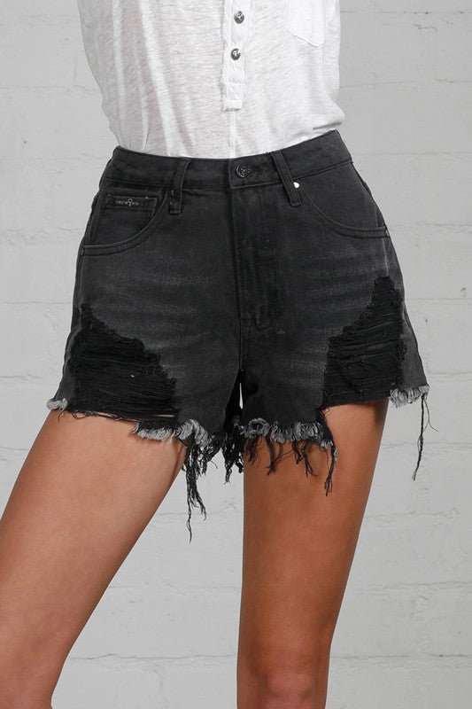 HIGH RISE BLACK DENIM SHORTS - Robbi & Angel