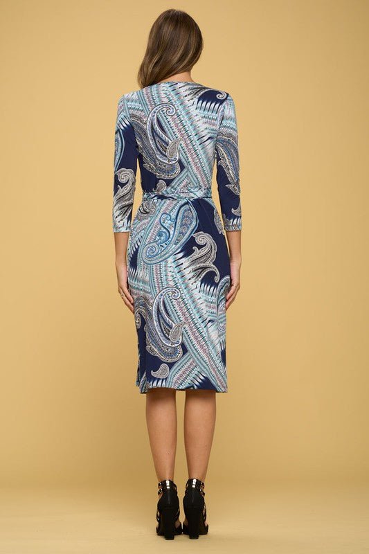 Print V neck Midi Jersey Wrap Dress With Front Tie