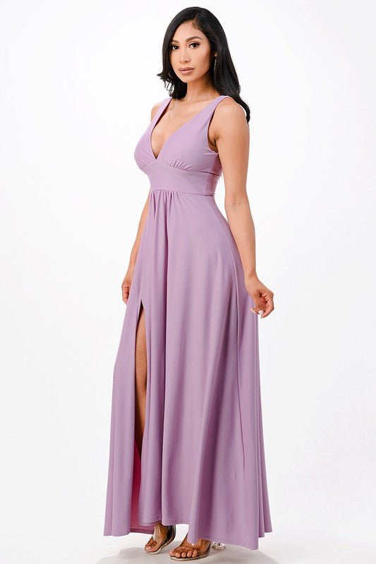 dull tricot deep V neck A line dress - Robbi & Angel