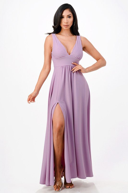 dull tricot deep V neck A line dress - Robbi & Angel