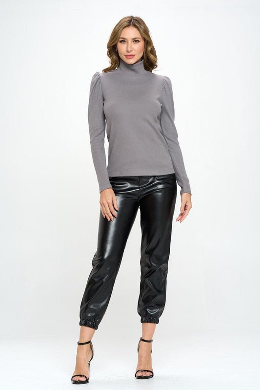 Made in USA Solid Turtle neck Puff Sleeve Top - Robbi & Angel