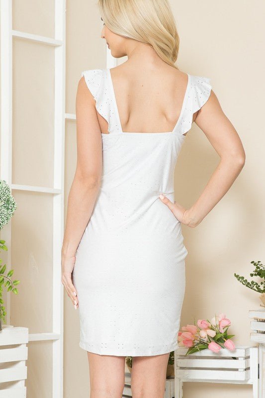 Women's Eyelet Ruffle Sleeve Dress - Elegant and Stylish Fashion - Robbi & Angel