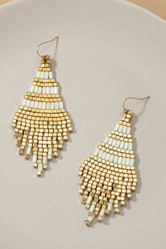 Handmade metallic cube bead tassel earrings - Robbi & Angel