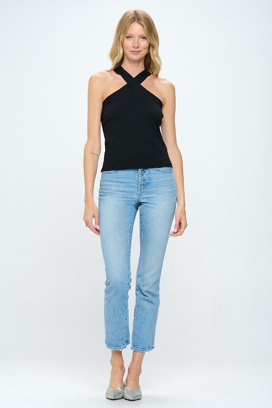 Knit Criss Cross Sleeveless Top In Black - Robbi & Angel