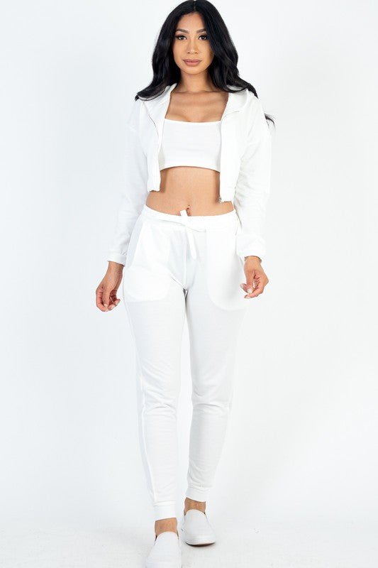 Cropped Cami with Zip - up Jacket and Joggers Set - Robbi & Angel
