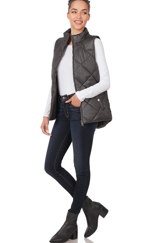 Diamond Quilted Zip Front Vest - Robbi & Angel