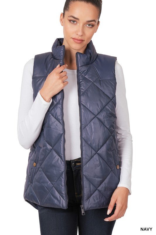 Diamond Quilted Zip Front Vest - Robbi & Angel