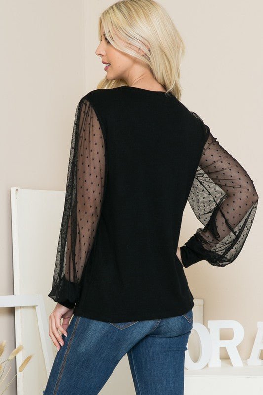 Mesh Dot Puff Sleeve Knit Top - Robbi & Angel