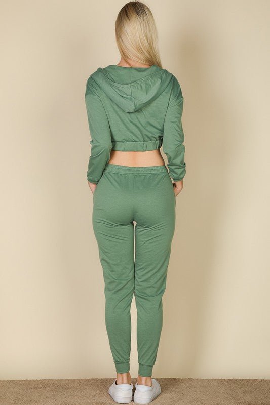 Cropped Cami with Zip - up Jacket and Joggers Set - Robbi & Angel