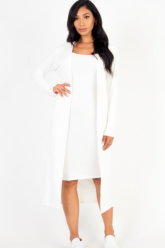 Ribbed Cardigan & Cami Midi Bodycon Dress - Robbi & Angel