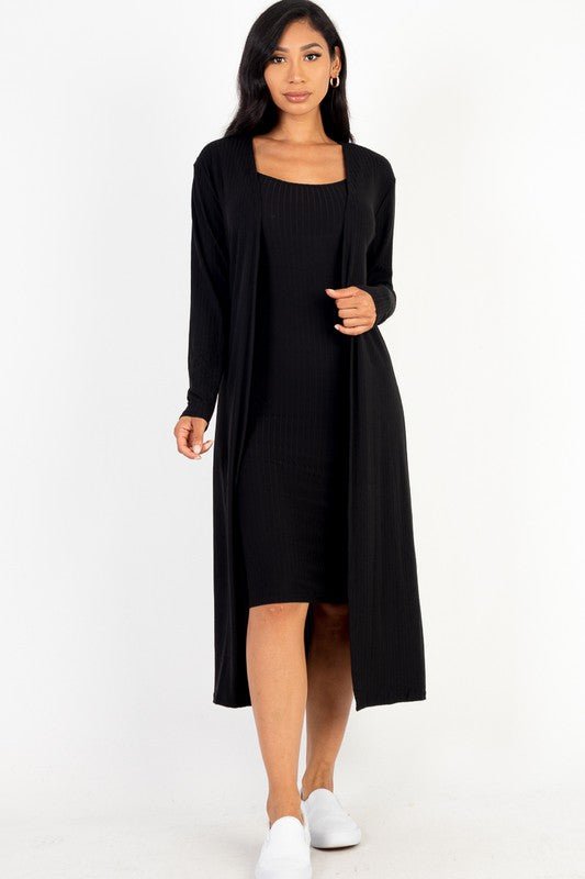 Ribbed Cardigan & Cami Midi Bodycon Dress - Robbi & Angel
