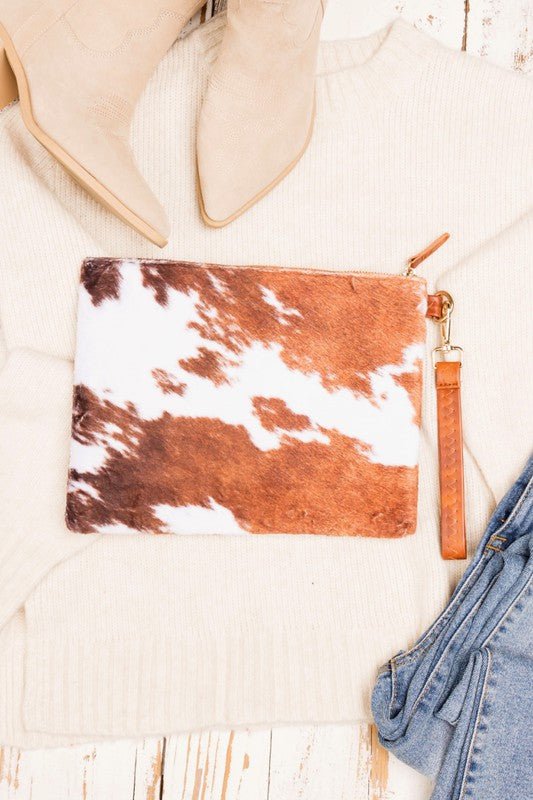 Faux Fur Cow Animal Print Clutch - Robbi & Angel