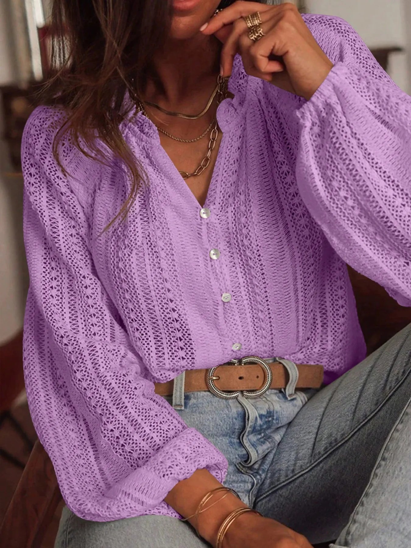 Crochet Notched Button - Front Shirt - Robbi & Angel