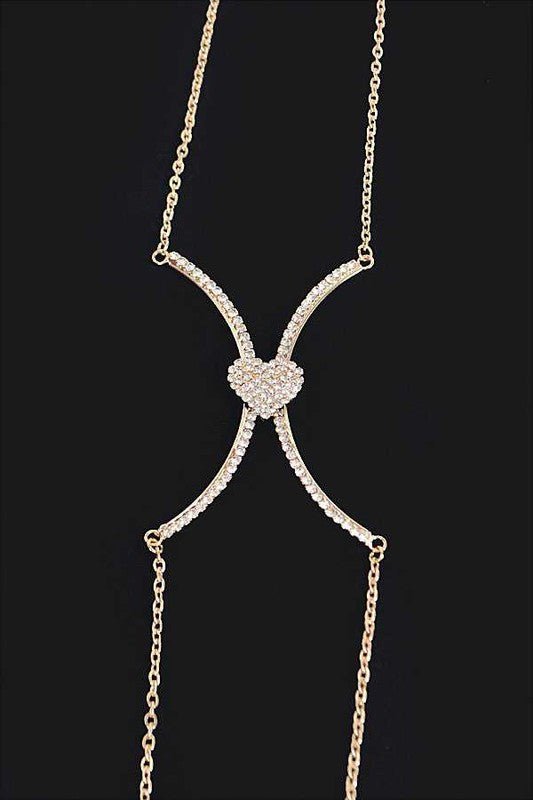 Rhinestone Heart Accent Body Chain - Robbi & Angel