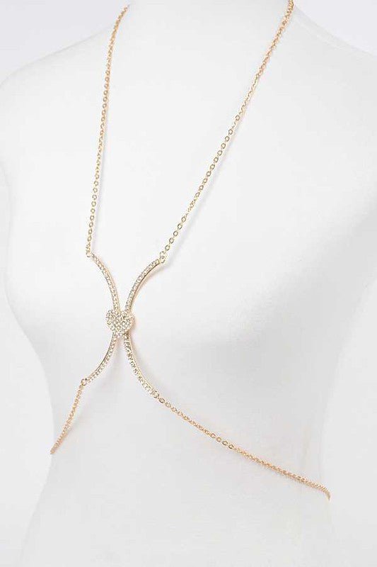 Rhinestone Heart Accent Body Chain - Robbi & Angel