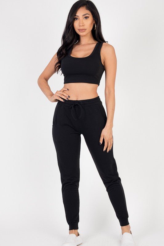French Terry Cropped Tank Top & Joggers Set - Robbi & Angel