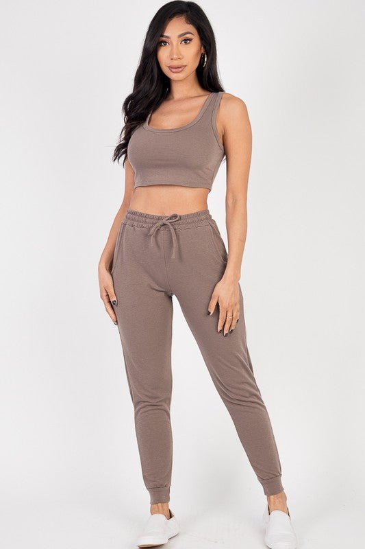 French Terry Cropped Tank Top & Joggers Set - Robbi & Angel