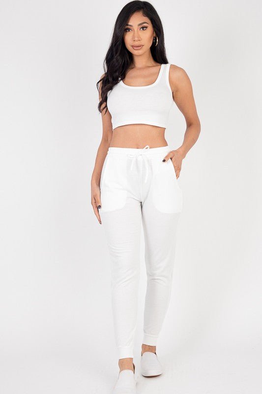 French Terry Cropped Tank Top & Joggers Set - Robbi & Angel