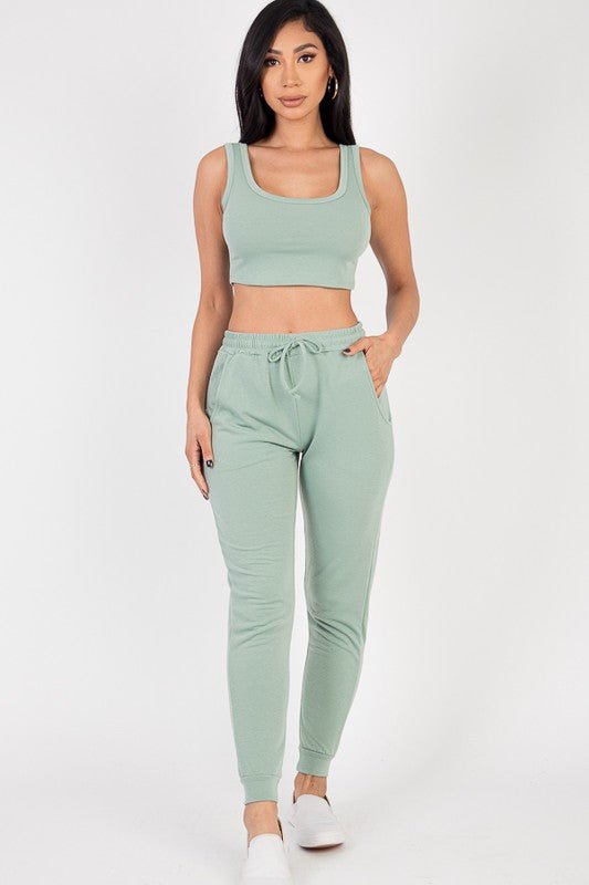 French Terry Cropped Tank Top & Joggers Set - Robbi & Angel