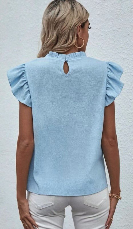 Mock Neck Ruffle Sleeve Blouse - Robbi & Angel