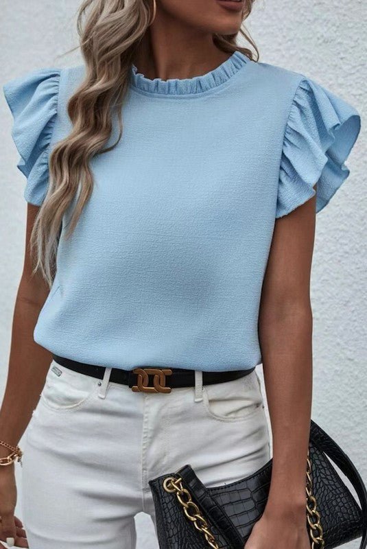Mock Neck Ruffle Sleeve Blouse - Robbi & Angel