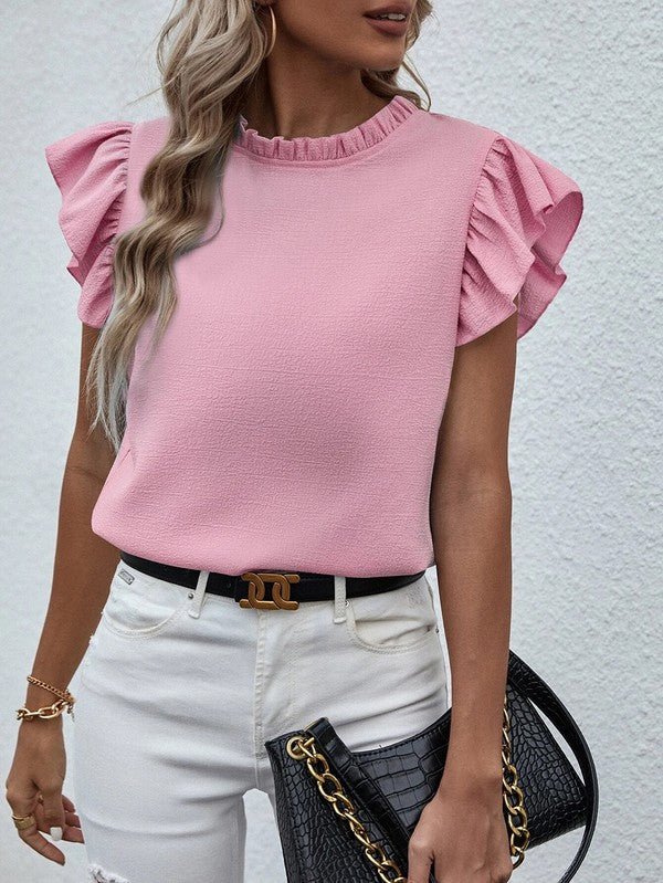 Mock Neck Ruffle Sleeve Blouse - Robbi & Angel