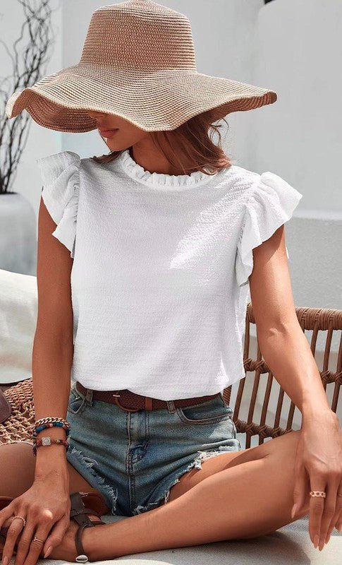 Mock Neck Ruffle Sleeve Blouse - Robbi & Angel