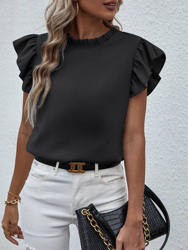 Mock Neck Ruffle Sleeve Blouse - Robbi & Angel