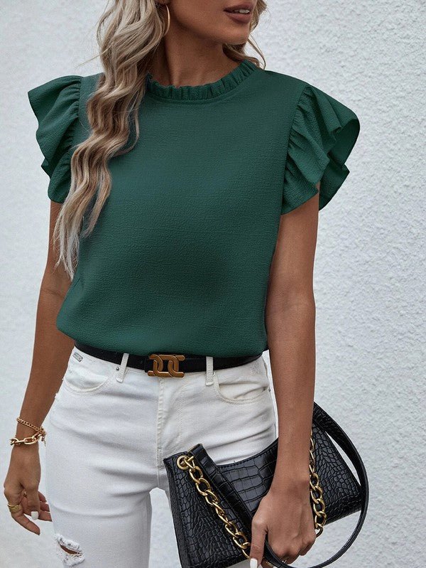 Mock Neck Ruffle Sleeve Blouse - Robbi & Angel