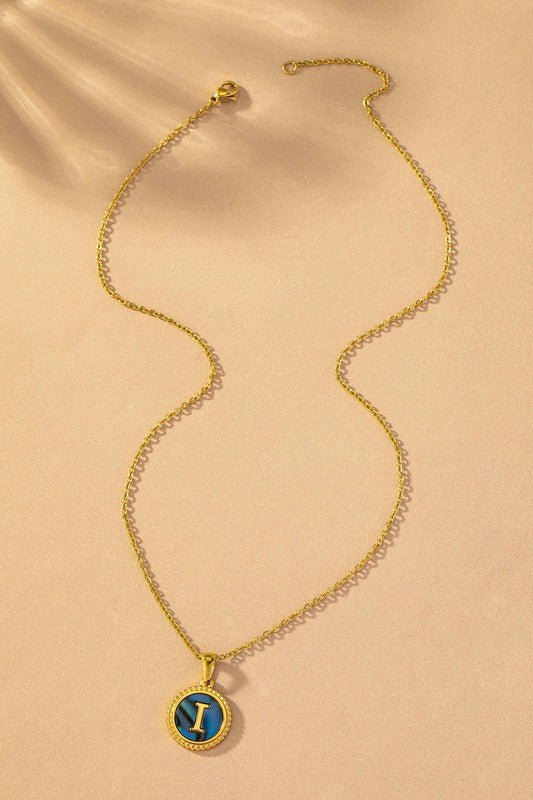 Brass abalone shell inlay initial pendant necklace