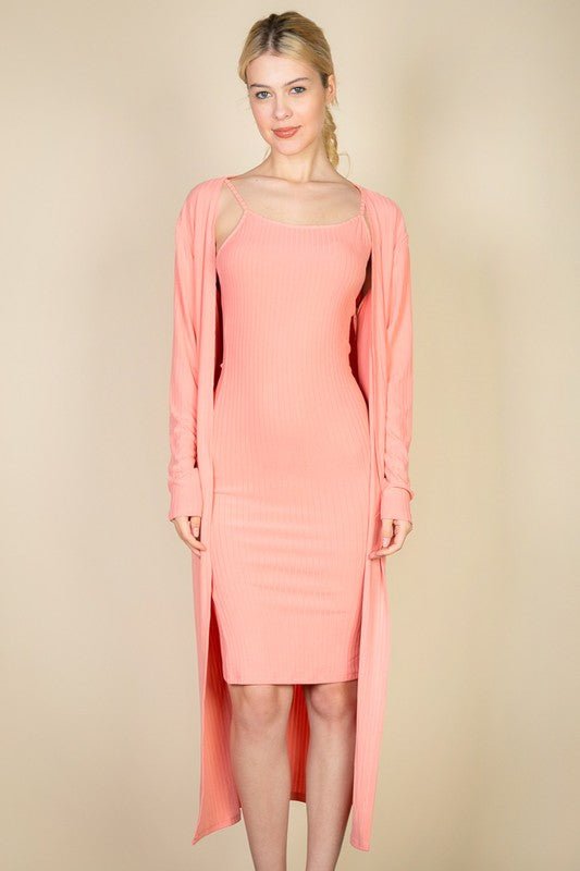 Ribbed Cardigan & Cami Midi Bodycon Dress - Robbi & Angel