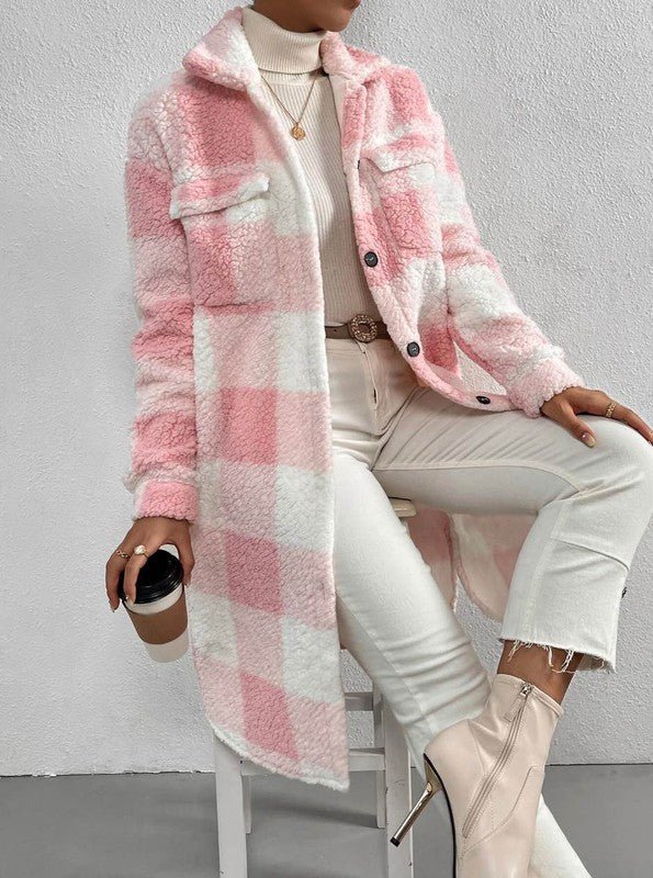 Sherpa plaid long coat - Robbi & Angel